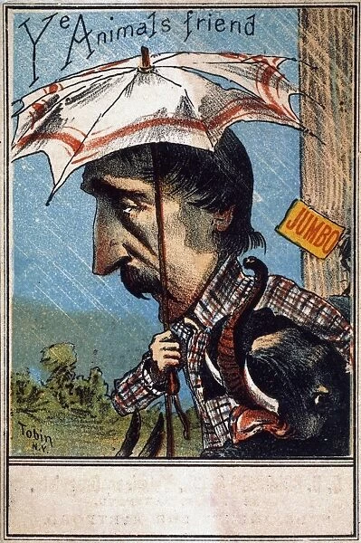 HENRY BERGH (1811-1888). American reformer. Caricatured on a merchants trade card, 1882, with P
