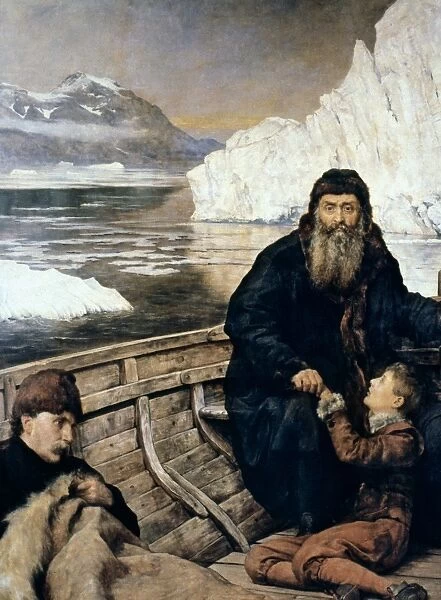 HENRY HUDSON AND SON. The last voyage of Henry Hudson (d. 1611). Oil on canvas by John Collier (1850-1934)