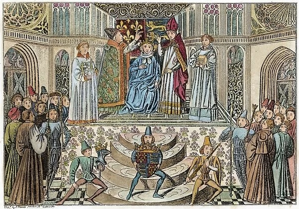 HENRY VII CORONATION. Henry, Duke of Lancaster, crowned King Henry VII of England in 1485