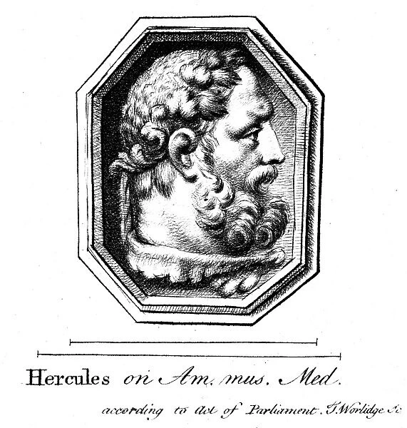 HERCULES. Etching, English, 18th century, after an antique engraved gemstone