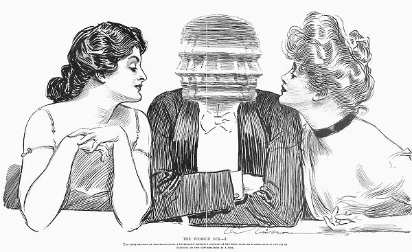 The Hero... Discovered in the Act of Carrying on Two Conversations at a Time. Pen and ink drawing, 1903, by Charles Dana Gibson