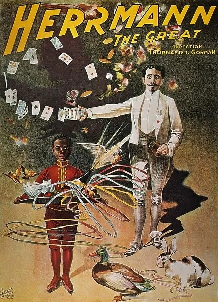 HERRMANN: POSTER, c1900. American poster of magician Leon Herrmann ( Herrmann the Great ) performing a card trick