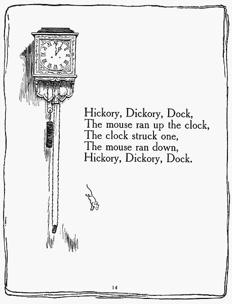 HICKORY, DICKORY, DOCK. Pen-and-ink drawing by Arthur Rackham for an English edition