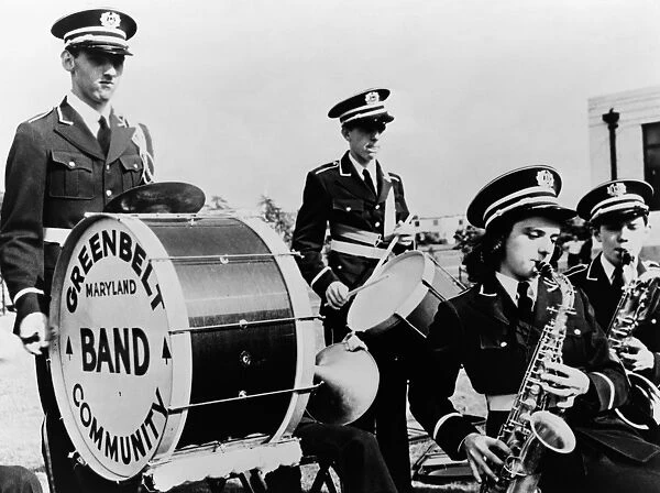 HIGH SCHOOL BAND, c1944. A performance of the high school band, Greenbelt, Maryland