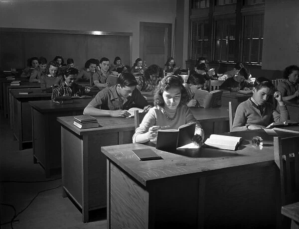 HIGH SCHOOL CLASS, 1942. Students in a high school business class in New Bedford, Massachusetts
