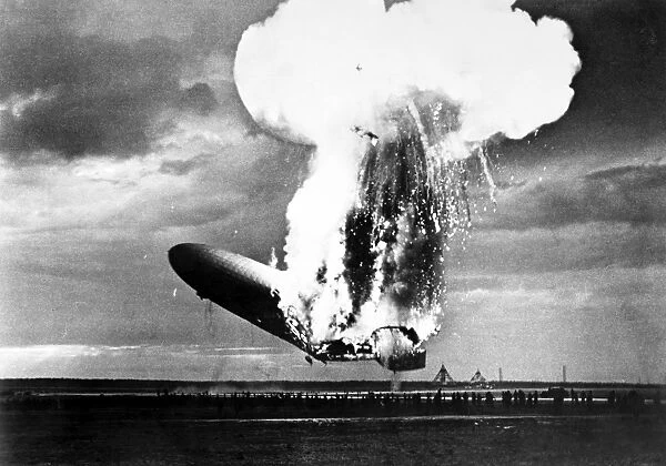THE HINDENBURG, 1937. The German zeppelin Hindenburg exploding at Lakehurst, New Jersey, 6 May 1937