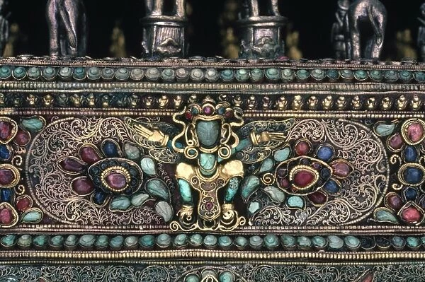 Hindu or Buddhist deity, possibly Garuda. Detail of an Indian chess set, inlaid with precious stones