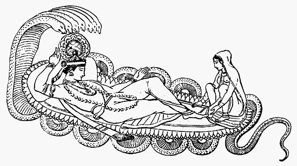 HINDUISM: BIRTH OF BRAHMA. The birth of Brahma, the Creator God, from the navel of Vishnu