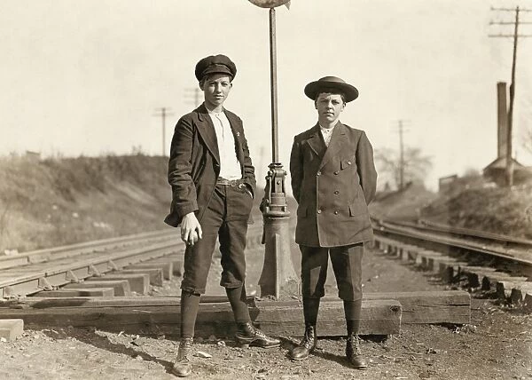 HINE: CHILD LABOR, 1908. Two young cotton workers from the Salisbury Mills in Salisbury
