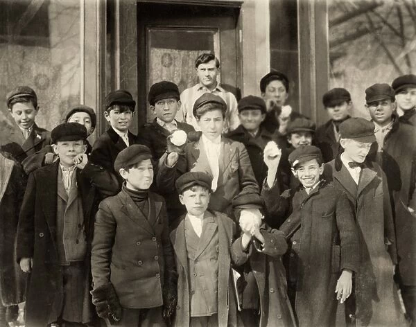 HINE: CHILD LABOR, 1910. Group of boys at noon at the American Locomotive Works