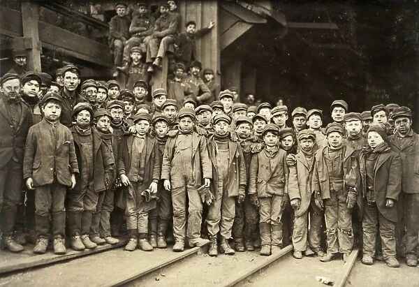 HINE: CHILD LABOR, 1911. A group of the youngest breaker boys at a coal breaker in South Pittston