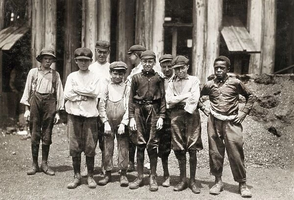 HINE: CHILD LABOR, 1911. Young workers on the day shift at Old Dominion Glass Co