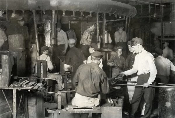 HINE: GLASS WORKERS, 1909. Boys and men working the night shift at the Wheaton