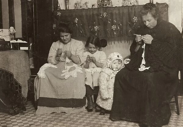 HINE: HOME INDUSTRY, 1911. A mother and her seven-year-old daughter working