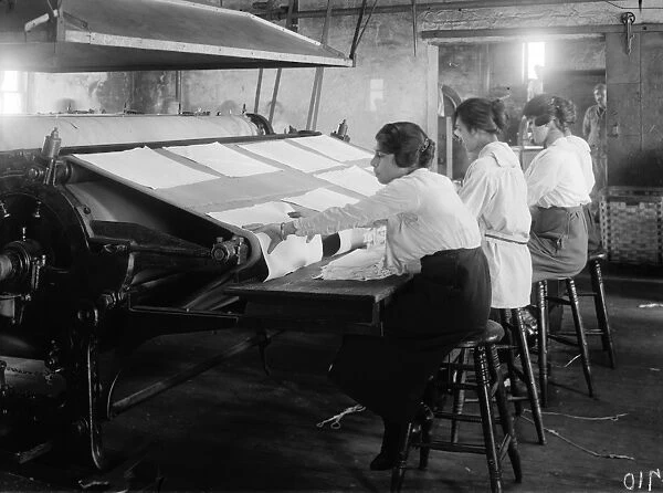 HINE: LAUNDRY, 1917. Girls working the mangle at the Bonanno Laundry in Boston, Massachusetts