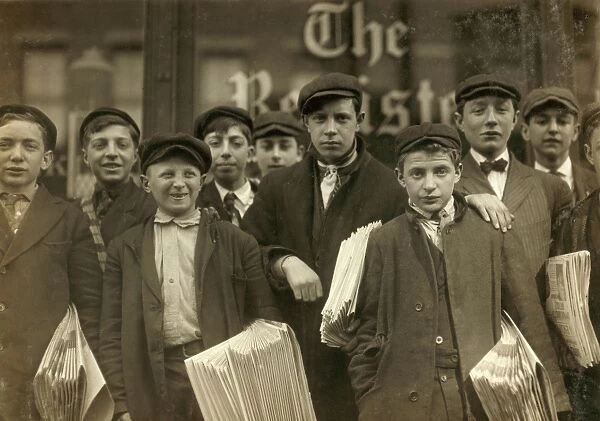 HINE: NEWSBOYS, 1909. A group of newsboys at work in New Haven, Connecticut