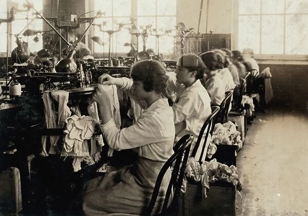 HINE: TEXTILE MILL, 1917. Girls making stockings in the Ipswich Mills in Boston, Massachusetts