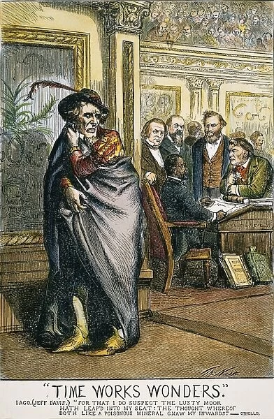 HIRAM REVELS CARTOON, 1870. An 1870 cartoon by Thomas Nast reflecting the irony