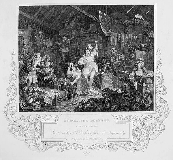 HOGARTH: ACTRESSES. Strolling Players Rehearsing in a Barn. Steel engraving after the etching by William Hogarth
