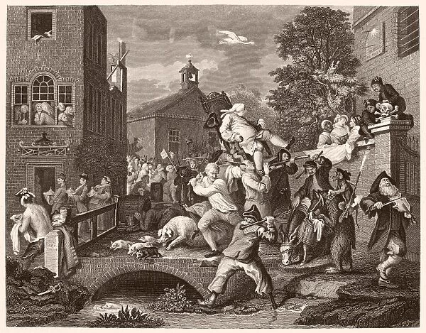 HOGARTH: ELECTION. Chairing the Member. Engraving after the etching by William Hogarth (1697-1764)
