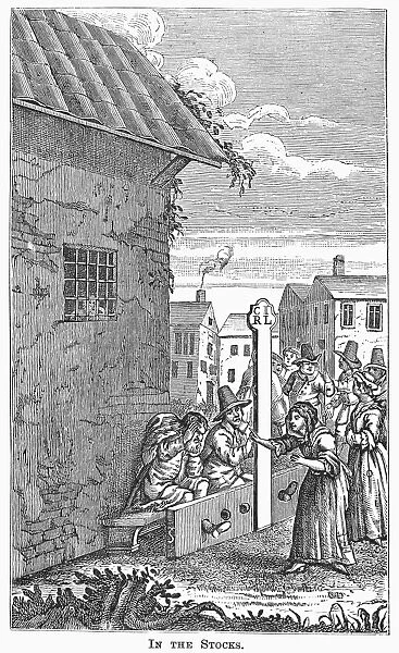 HOGARTH: HUDIBRAS, 1726. Hudibras and Ralpho in the Stocks. 19th century wood engraving after the original engraving, 1726, by William Hogarth