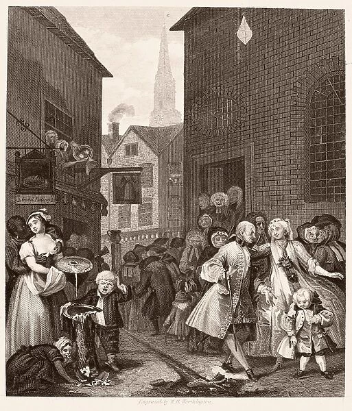 HOGARTH: FOUR TIMES OF DAY. Noon. Steel engraving after the etching and engraving, 1738, by William Hogarth