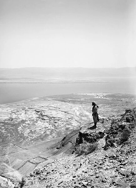 HOLY LAND: DEAD SEA, c1910. View of ancient Roman camps and the Dead Sea from Masada