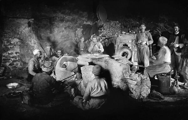 HOLY LAND: GLASS WORKERS. Glass workers in a workshop in the West Bank. Photograph