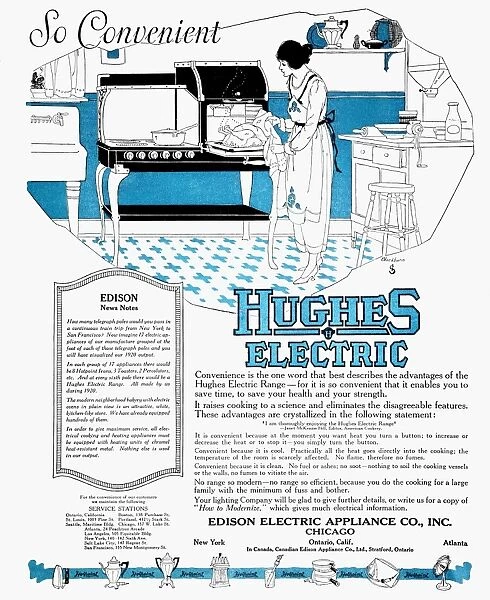 HOME APPLIANCE AD. Hughes Electric Range advertisement of 1927, from an American magazine