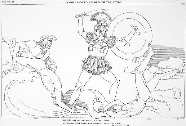 HOMER: THE ILIAD. Achilles contending with the Rivers. Line engraving, 1793, by Thomas Piroli after John Flaxman