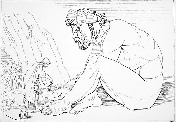 HOMER: THE ODYSSEY. Odysseus giving wine to Polyphemus. Line engraving, 1805, after the drawing by John Flaxman