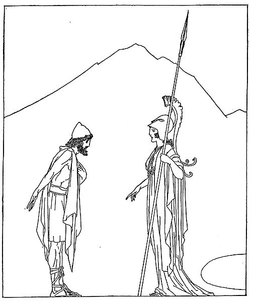 HOMER: THE ODYSSEY. Odysseus and Pallas Athene. Drawing, c1918, by Willy Pogany