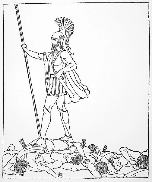 HOMER: THE ODYSSEY. Odysseus victorious over the suitors of his wife. Drawing, c1918