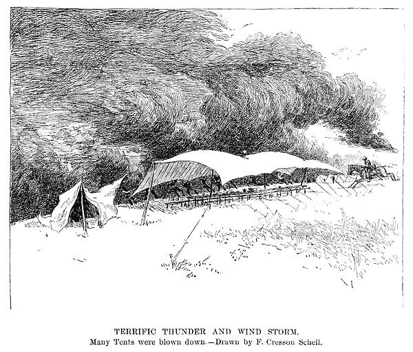 HOMESTEAD STRIKE, 1892. Thunderstorm blowing tents over at the military camp during