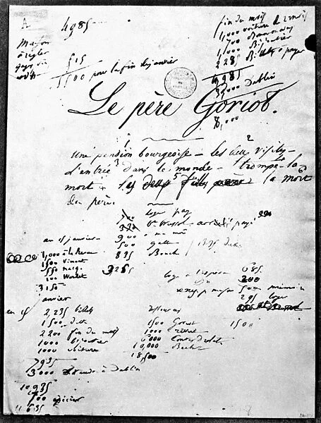 HONORE de BALZAC (1799-1850). French writer. Manuscript of the first page of Le Pere Goriot, 1835