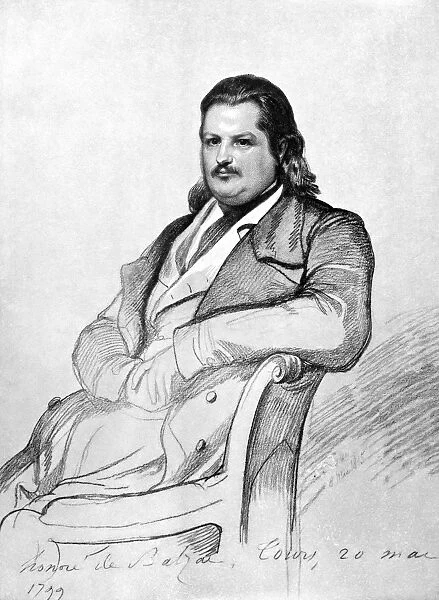 HONORE de BALZAC (1799-1850). French writer. Drawing, 1845, by Carl Vogel von Vogelstein