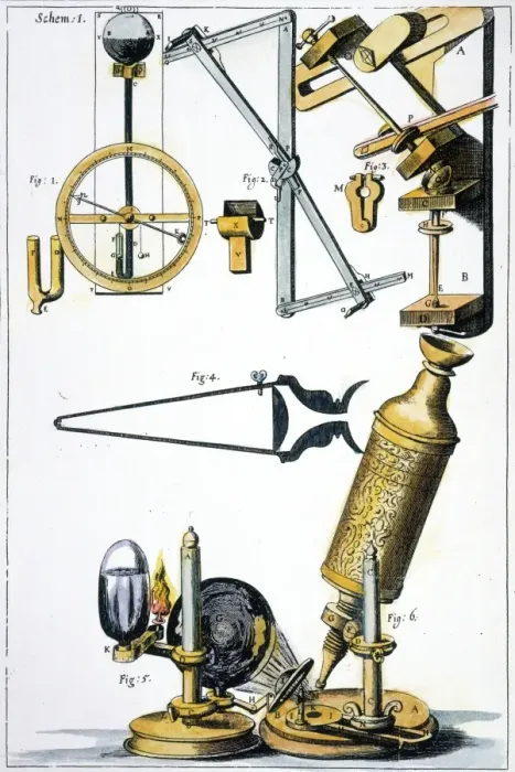 Framed Print : HOOKE: MICROSCOPE, 1665. Hookes compound microscope. Copper engraving from Hookes Micrographia, London, 1665
