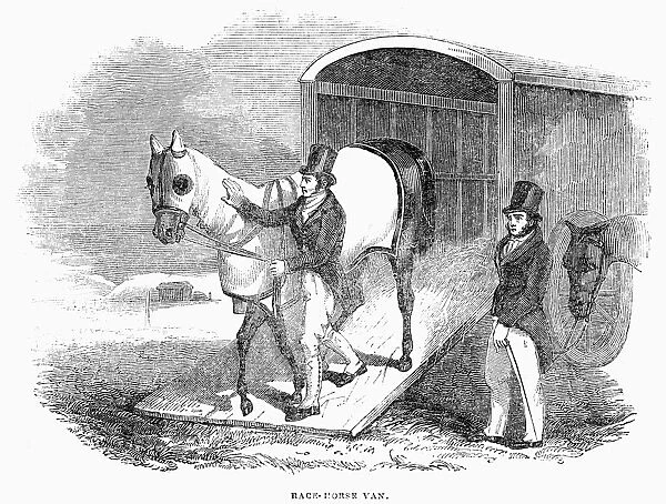 HORSE RACING, 1844. Racehorse van. Wood engraving, 1844