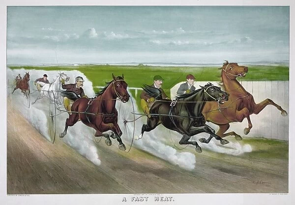 HORSE RACING, c1887. A Fast Heat. Drivers and horses in the midst of a harness race
