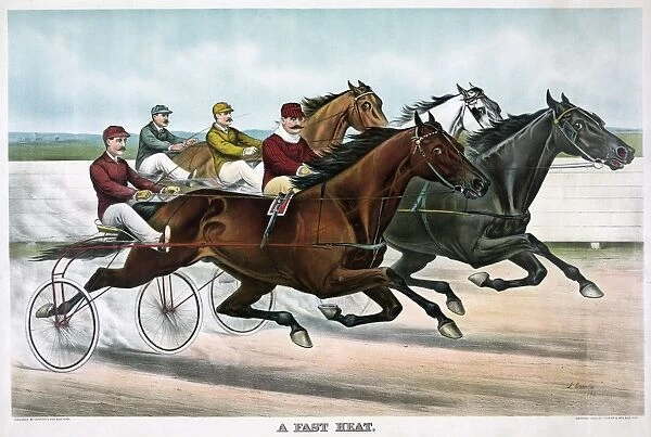HORSE RACING, c1894. A Fast Heat. Drivers and horses in the midst of a harness race