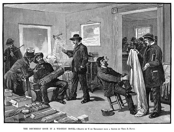 HOTEL: DRUMMERS ROOM, 1883. The Drummers Room in a Western Hotel