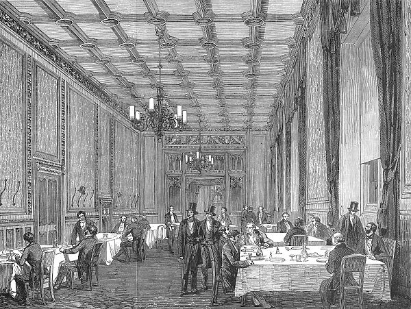 HOUSE OF COMMONS, 1854. Refreshment room at the House of Commons, Westminster Hall, London, England. Wood engraving, 1854
