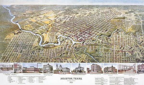 HOUSTON, TEXAS, 1891. Birds eye view of the city of Houston, Texas