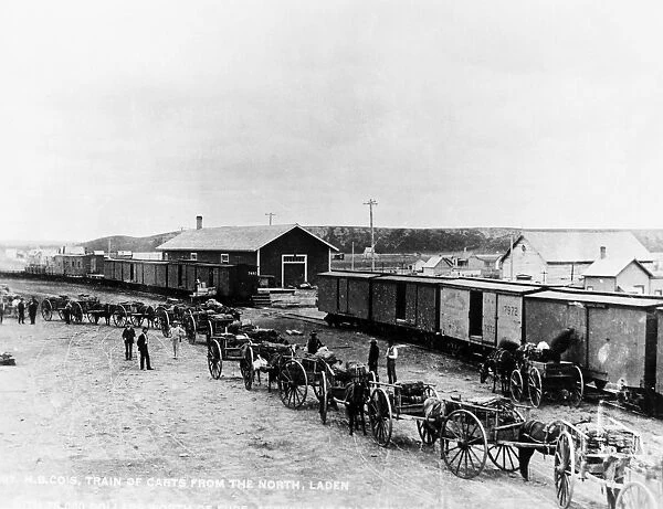 HUDSON BAY COMPANY, 1870s. A Hudsons Bay Company train of carts, with $75, 000 worth of furs
