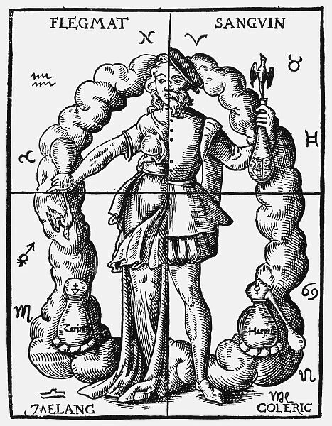 FOUR HUMORS. An alchemical representation of the four humors in relation to the four elements