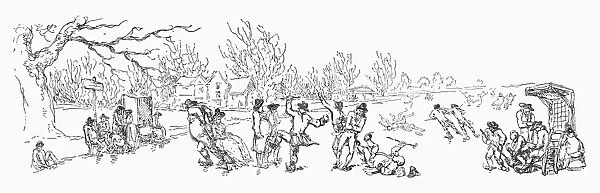 ICE SKATING, 1790. Detail of an etched plate by Thomas Rowlandson, 1790