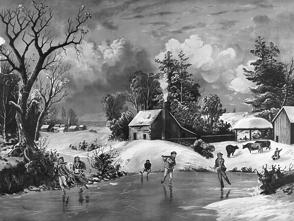 ICE SKATING, 1880. Chromo-lithograph, American, 1880