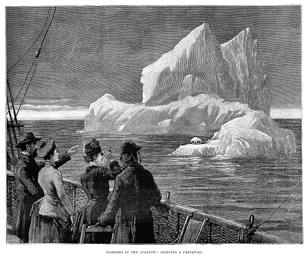 ICEBERG, 1887. Passengers on board a steamship in the North Atlantic observing an iceberg