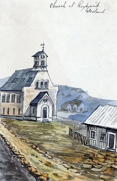 ICELAND, 1862. A church in Reykjavik, Iceland. Drawing by Bayard Taylor, 1862