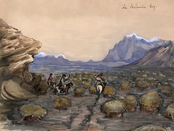 ICELAND, 1862. View of a bog in Iceland. Drawing by Bayard Taylor, 1862